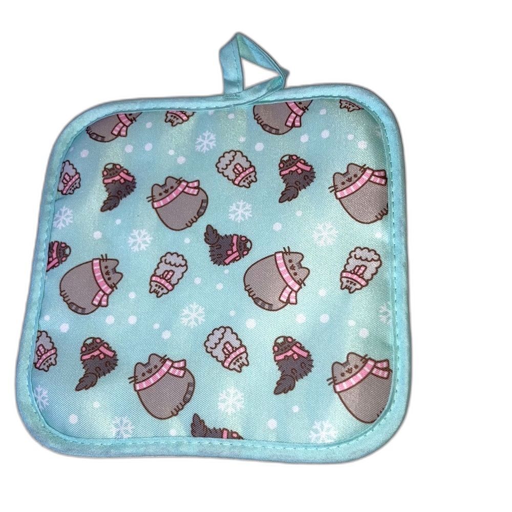 PUSHEEN CATS Quilted Pot Holder Hot Pad with Hook Teal Pastel 8 x 8 inches